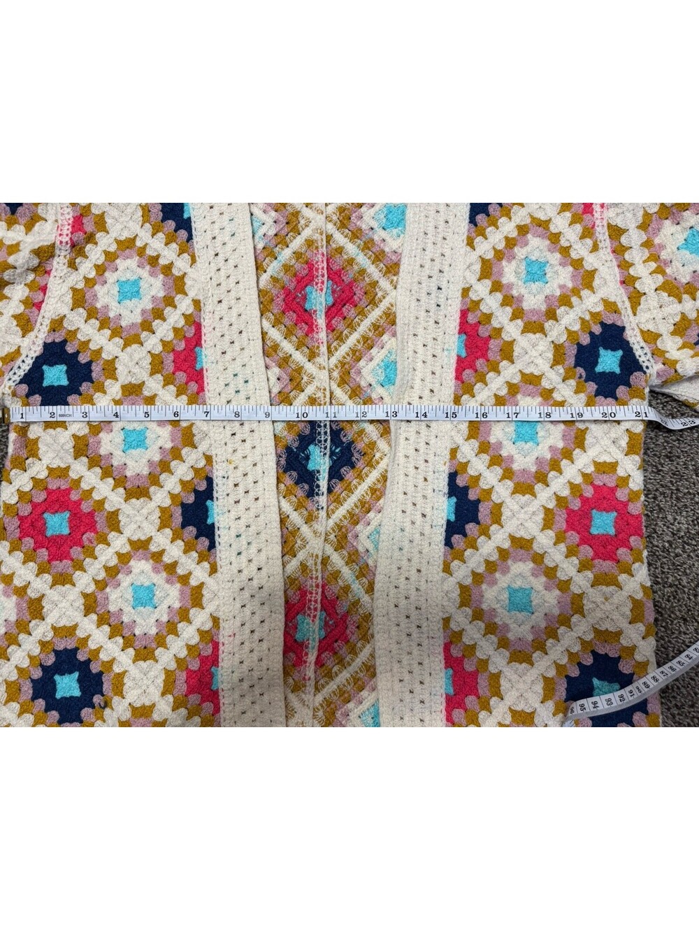 AZ Granny Square Crochet Cardigan Women M Multicolor Boho Open Front Sweater - Picture 11 of 13